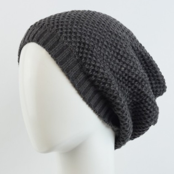 Gray Waffle Knit Slouch Beanie - Picture 2 of 2